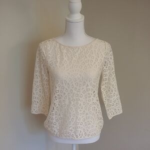 LOFT Cream Lace 3/4 Length Sleeve Blouse XS